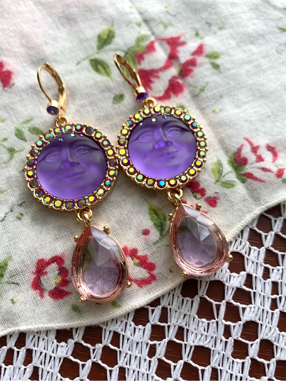 Kirk’s Folly Dangling Teardrop Purple Moon Face Vintage/Retro Style Earrings - Picture 2 of 4